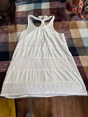 White Crochet-Trim Racerback Tank Swimsuit Coverup